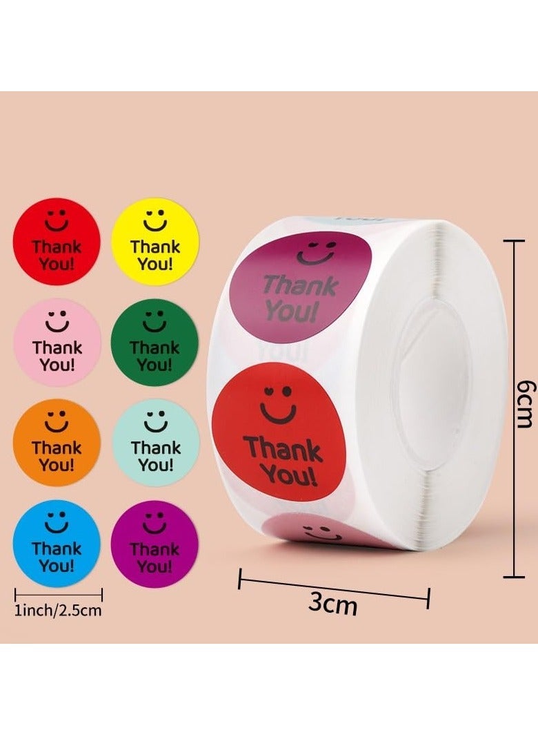 1 inch 2.5cm 500pcs/roll Kraft Paper | Thank You Multicolour Stickers | Decoration Seal Labels Gift Ideas Package Box Bag - Image 2